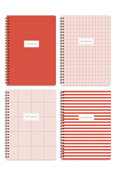 A5 Spiral Bound School Notebook 80 Pages 4-Pack - Squared - 4