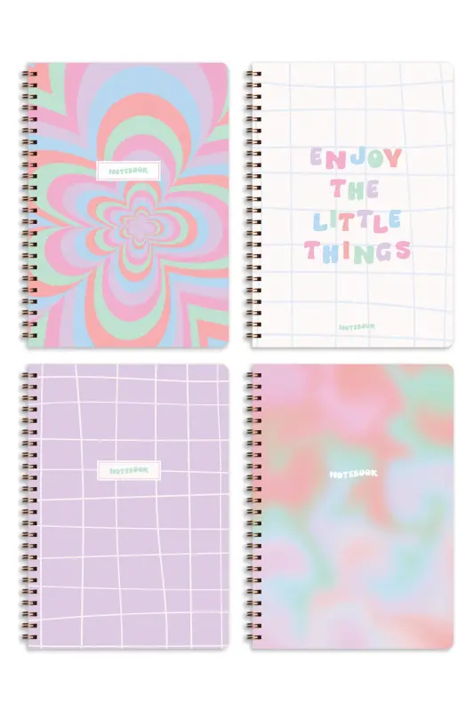A5 Spiral Bound School Notebook 80 Sheets 4 Pack - Lined - 7