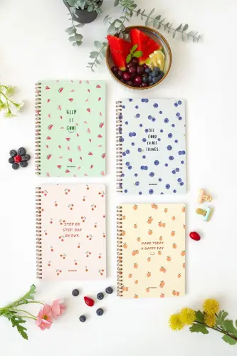 A5 Spiral Notebook 80 Sheets 4-Pack - Squared Fruits-Colorful - MATT NOTEBOOK (1)