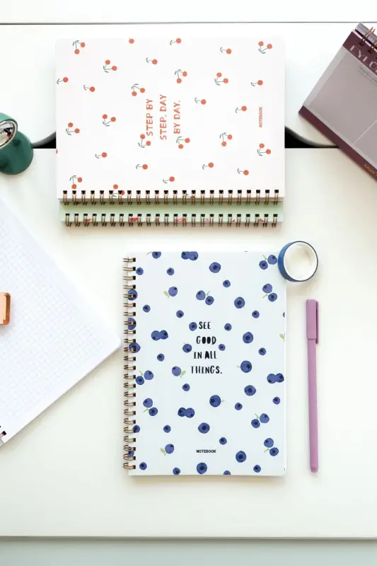 A5 Spiral Notebook 80 Sheets 4-Pack - Squared Fruits-Colorful - 1