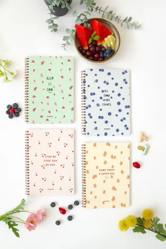 A5 Spiral Notebook 80 Sheets 4-Pack - Squared Fruits-Colorful - 2