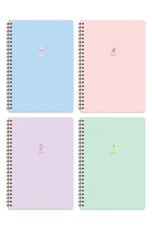 A5 Spiral Notebook 80 Sheets Set of 4 - Squared - Multicolor - 4