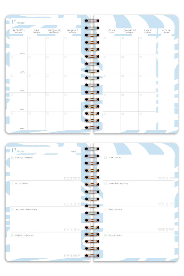 A5 Spiralli Süresiz Planlayıcı Ajanda Motivasyon Sayfalı Mavi Papatya - 8