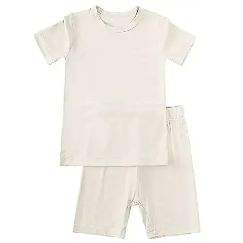 Aablexema Baby Short Summer Pajamas - Toddler Cool Jammies Pjs Rayon from Bamboo,2pcs Kids Sleepwear Set for Boys Girls - 1