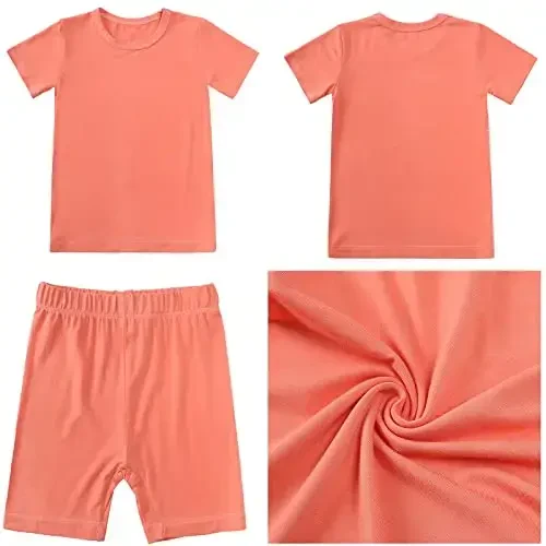 Aablexema Baby Short Summer Pajamas - Toddler Cool Jammies Pjs Rayon from Bamboo,2pcs Kids Sleepwear Set for Boys Girls - 2