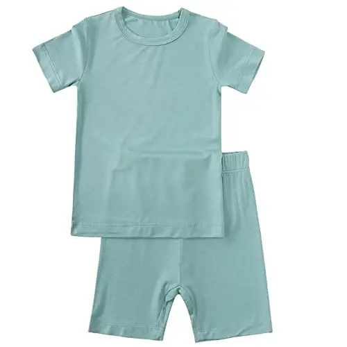 Aablexema Baby Short Summer Pajamas - Toddler Cool Jammies Pjs Rayon from Bamboo,2pcs Kids Sleepwear Set for Boys Girls 