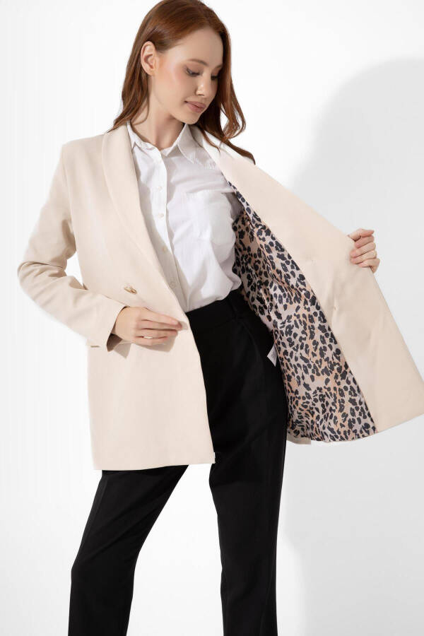 A&B FASHION DESIGN Mısra Leopar Detaylı Krem Blazer Ceket - 2