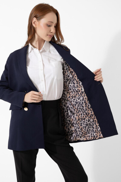 A&B FASHION DESIGN Mısra Leopar Detaylı Lacivert Blazer Ceket - 2