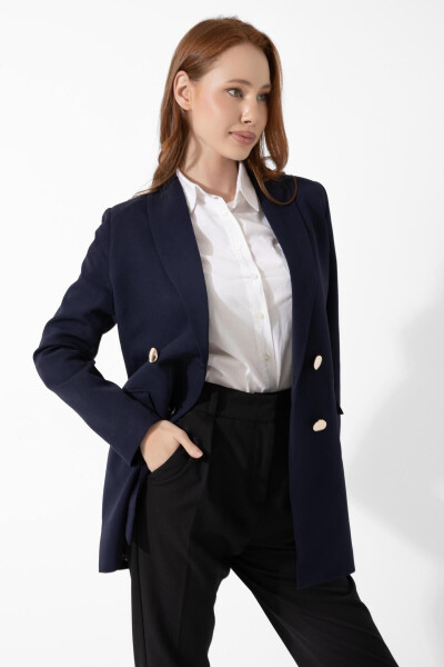 A&B FASHION DESIGN Mısra Leopar Detaylı Lacivert Blazer Ceket - 3