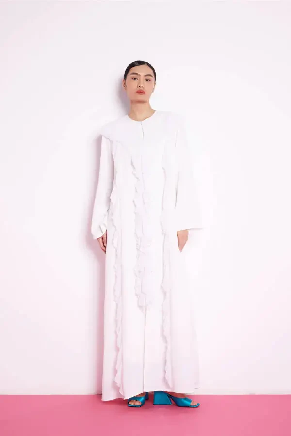 Абайя белая с воланами - 1