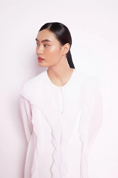 Абайя белая с воланами - NUUM DESIGN (1)