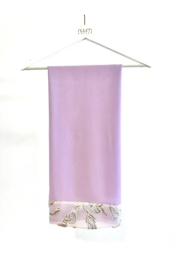 Абайя из Брокада с Вышивкой Лиловый & Шаль - 5