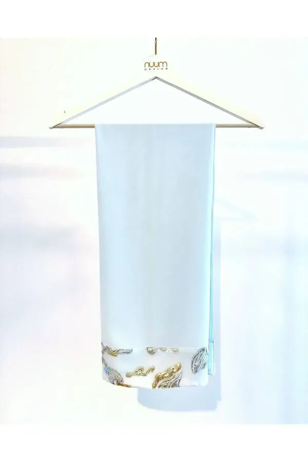 Абайя с вышивкой из парчи светло-голубого цвета & Шаль - 6