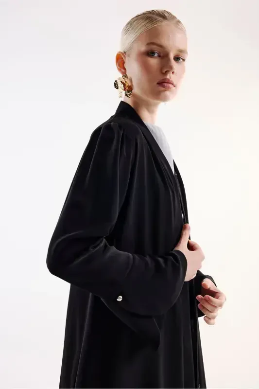 Abaya Flounce Sleeve Black-black - NUUM DESIGN