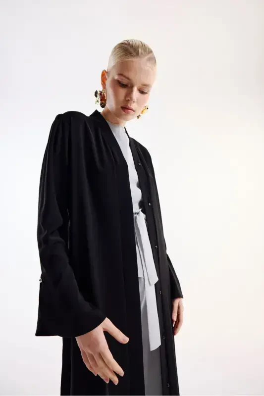 Abaya Flounce Sleeve Black-black - 3