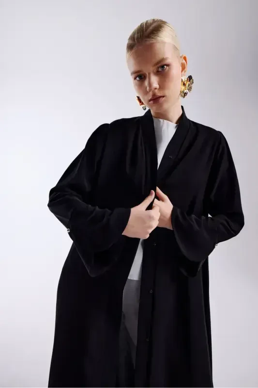 Abaya Flounce Sleeve Black-black - 4