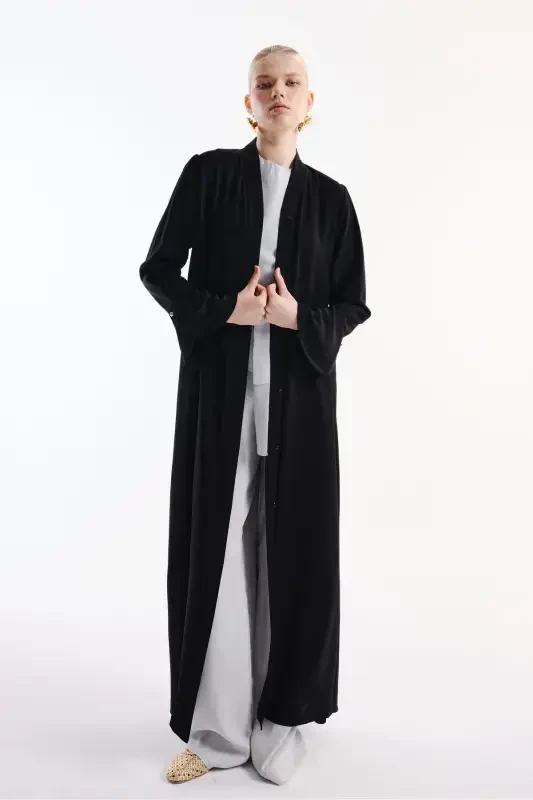 Abaya Flounce Sleeve Black-black - 5