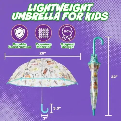ABG Accessories Kids Umbrella for Boys and Girls Dome clear bubble umbrellas for Rain Windproof & Transparent with Easy Grip Handle Ages 3-10 - 6