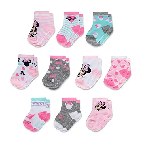 ABG Accessories Girls & Boys Minnie, Mickey Mouse, Baby Shark, Justice League 10-Pack Infant Sock 0-24 Months - DISNEY