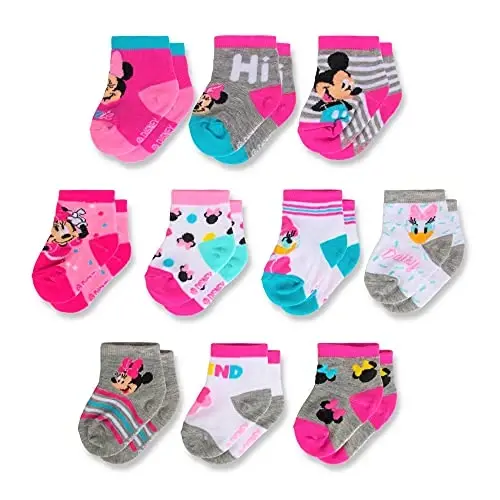 ABG Accessories Girls & Boys Minnie, Mickey Mouse, Baby Shark, Justice League 10-Pack Infant Sock 0-24 Months - DISNEY