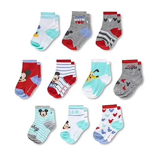 ABG Accessories Girls & Boys Minnie, Mickey Mouse, Baby Shark, Justice League 10-Pack Infant Sock 0-24 Months - DISNEY