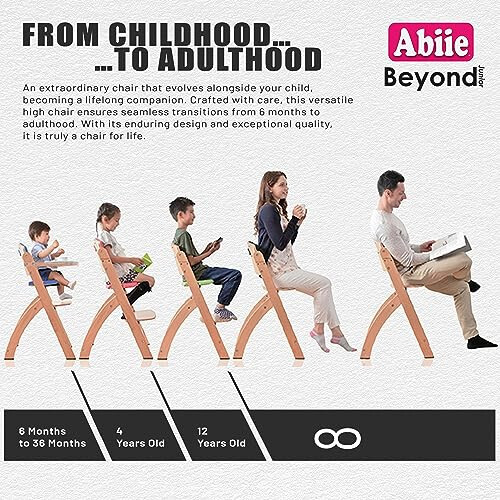 Abiie Beyond Junior Ahşap Yüksek Bebek Sandalyesi Tepsili - Dönüştürülebilir Bebek Yüksek Sandalyesi - Bebekler/Çocuklar İçin Ayarlanabilir Yüksek Sandalye - 6 Aydan 250 Lbs'a Kadar - Leke ve Suya Dayanıklı Doğal Ahşap/Zeytin Minderi - 34