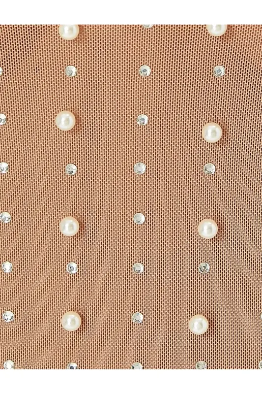 Abiye Bluz Taşlı İnci Detaylı Uzun Kollu Bisiklet Yaka Slim Fit - 6