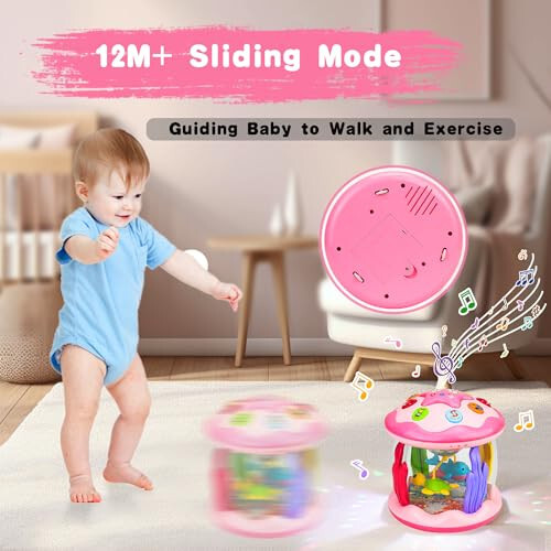 Aboosam Baby Girl Toys 6-12 Months: Babies Ocean Rotating Light Up Musical Toys 12-18 Months Crawling Learning Infant Toys for Toddlers 1 2 3 Years Old Baby Girl Gifts (Pink) - 4