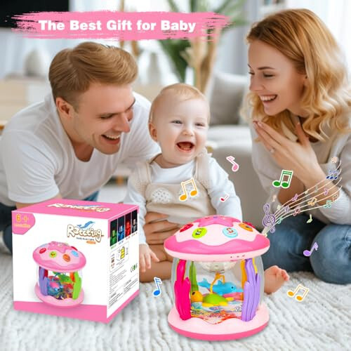 Aboosam Baby Girl Toys 6-12 Months: Babies Ocean Rotating Light Up Musical Toys 12-18 Months Crawling Learning Infant Toys for Toddlers 1 2 3 Years Old Baby Girl Gifts (Pink) - 6