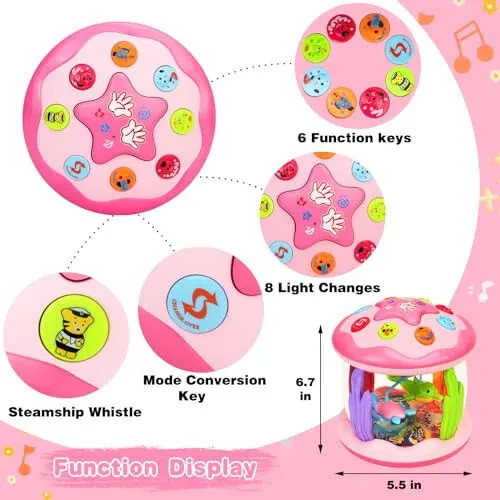 Aboosam Baby Girl Toys 6-12 Months: Babies Ocean Rotating Light Up Musical Toys 12-18 Months Crawling Learning Infant Toys for Toddlers 1 2 3 Years Old Baby Girl Gifts (Pink) - 3