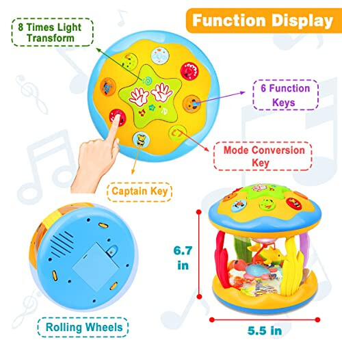 Aboosam Baby Toys 6 to 12 Months - Musical Learning Infant Toys 12-18 Months - Babies Ocean Rotating Light Up Toys for Toddlers 1 2 3+ Years Old Boys Girls Baby Gifts - 3