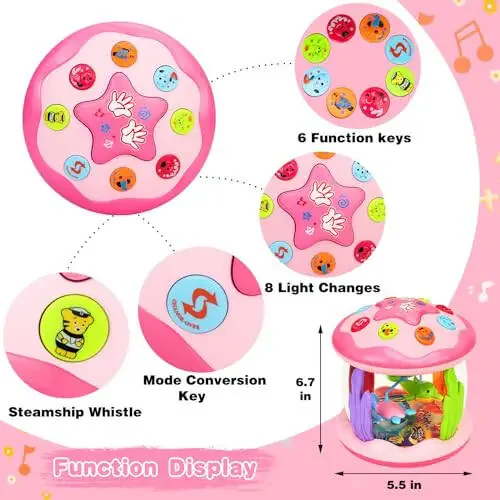 Aboosam Baby Girl Toys 6-12 Months: Babies Ocean Rotating Light Up Musical Toys 12-18 Months Crawling Learning Infant Toy for Toddlers 1 2 3 Years Old Baby Girl Gifts (Pink) - 3