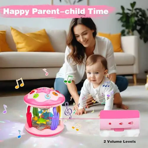 Aboosam Baby Girl Toys 6-12 Months: Babies Ocean Rotating Light Up Musical Toys 12-18 Months Crawling Learning Infant Toy for Toddlers 1 2 3 Years Old Baby Girl Gifts (Pink) - 5