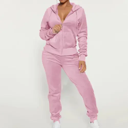 Aboser Womens Velour Tracksuits Set Velvet Long Sleeve Sweatsuits 2 Piece Sports Outfits Zip Up Hoodie Sweatpants Joggers Sets with Pocket - ABOSER (1)