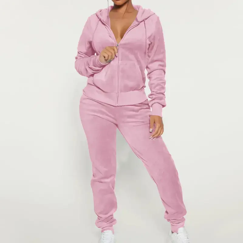 Aboser Womens Velour Tracksuits Set Velvet Long Sleeve Sweatsuits 2 Piece Sports Outfits Zip Up Hoodie Sweatpants Joggers Sets with Pocket - 2