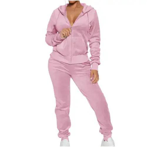 Aboser Womens Velour Tracksuits Set Velvet Long Sleeve Sweatsuits 2 Piece Sports Outfits Zip Up Hoodie Sweatpants Joggers Sets with Pocket - 3