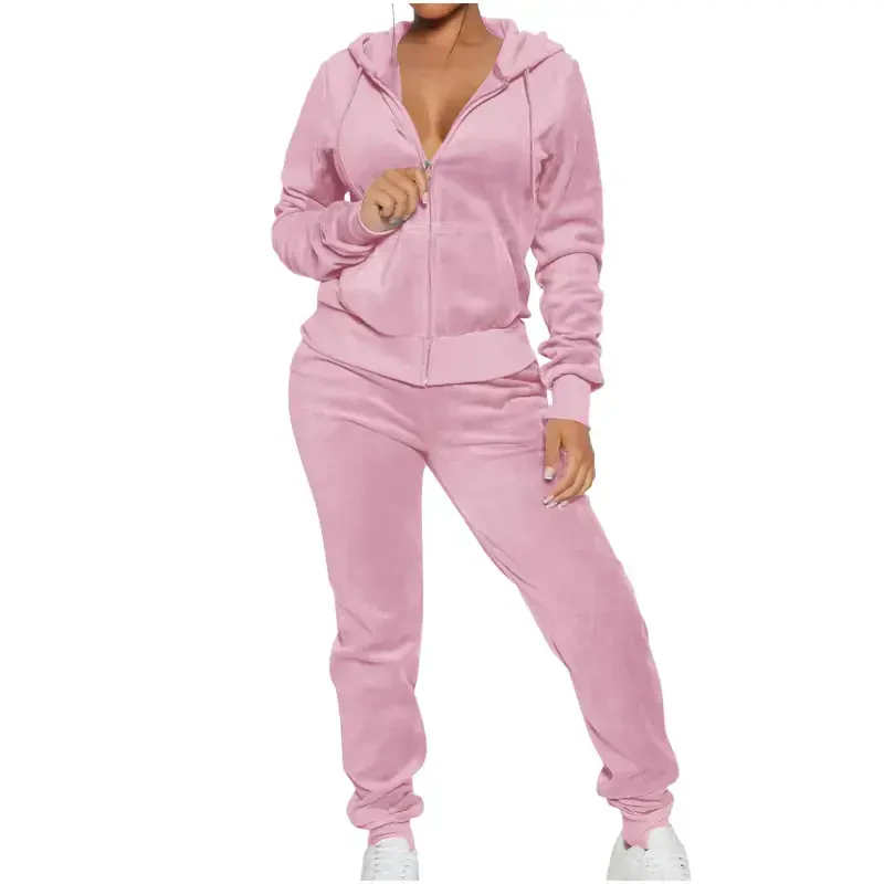 Aboser Womens Velour Tracksuits Set Velvet Long Sleeve Sweatsuits 2 Piece Sports Outfits Zip Up Hoodie Sweatpants Joggers Sets with Pocket - 3