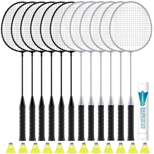 AboveGenius Badminton Rackets Set, 6/12 Racquets, 6/12 Birdies | Lightweight & Durable Badminton Set for Outdoor Backyard & School Games for Adults, Teens, Families and Beginners - 1