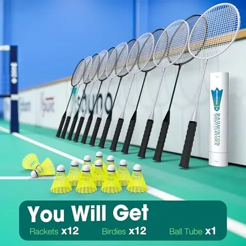 AboveGenius Badminton Rackets Set, 6/12 Racquets, 6/12 Birdies | Lightweight & Durable Badminton Set for Outdoor Backyard & School Games for Adults, Teens, Families and Beginners - ABOVEGENIUS (1)