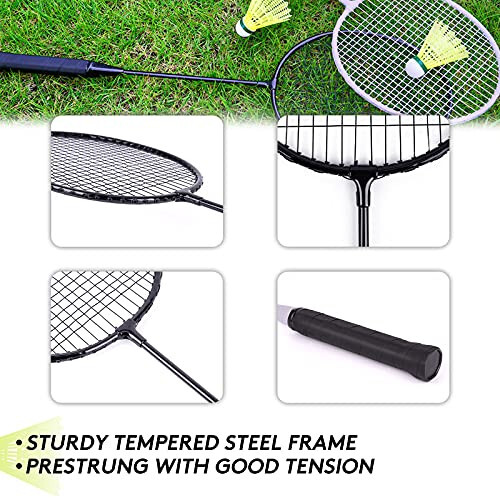 AboveGenius Badminton Rackets Set of 4 for Outdoor Backyard Games, Including 4 Rackets, 6 Nylon Badminton Shuttlecocks, Lightweight Badminton Racquets for Beginners - 5