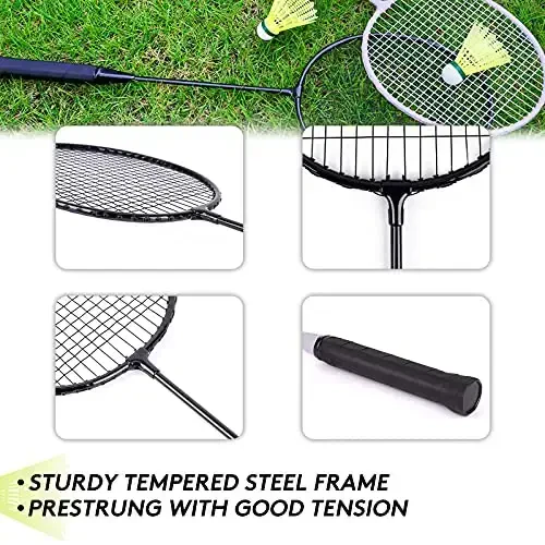 AboveGenius Badminton Rackets Set of 4 for Outdoor Backyard Games, Including 4 Rackets, 6 Nylon Badminton Shuttlecocks, Lightweight Badminton Racquets for Beginners - 3