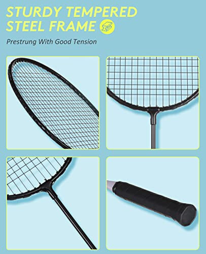 AboveGenius Badminton Rackets Set of 6 for Outdoor Backyard Games, Including 6 Rackets, 6 Nylon Badminton Shuttlecocks, Lightweight Badminton Racquets for Beginners - 3