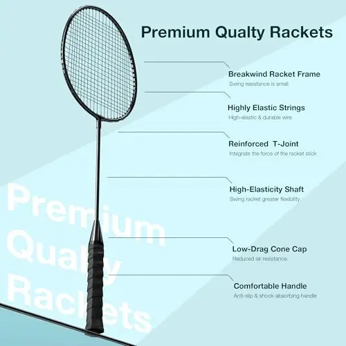 AboveGenius Badminton Rackets Set of 6 for Outdoor Backyard Games, Including 6 Rackets, 6 Nylon Badminton Shuttlecocks, Lightweight Badminton Racquets for Beginners - 4