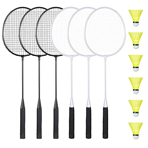 AboveGenius Badminton Raket Seti 6'lı, Açık Hava Bahçe Oyunları İçin, 6 Raket, 6 Naylon Badminton Topu Dahil, Başlangıç Seviyesi Hafif Badminton Raketleri - 1