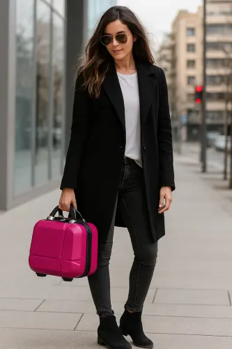 Abs Makyaj Çantası Seyahat Tipi Kozmetik Kutusu & El Valizi - Pembe-PEMBE 