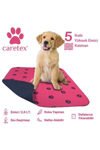Abso 4 qavatli yuvish mumkin bo'lgan yutuvchi it pedi bordo rangli panja bosmasi bilan (100x100 sm) - CARESHOP