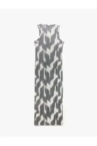 Abstract Patterned Sleeveless Crew Neck Midi Pencil Dress - 4