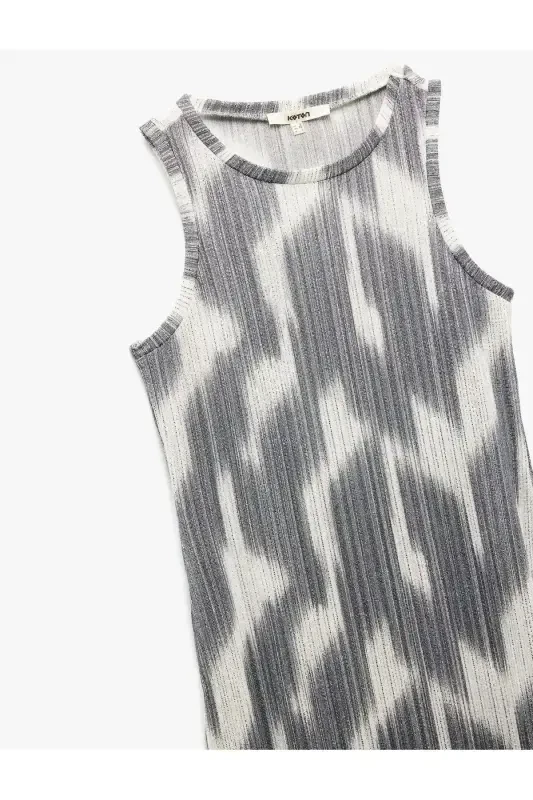 Abstract Patterned Sleeveless Crew Neck Midi Pencil Dress - 5