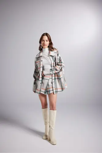 Accessorized Plaid Patterned Mini Odin Skort Beige - 3