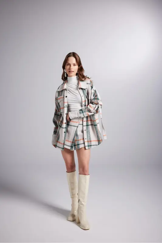 Accessorized Plaid Patterned Mini Odin Skort Beige - 3